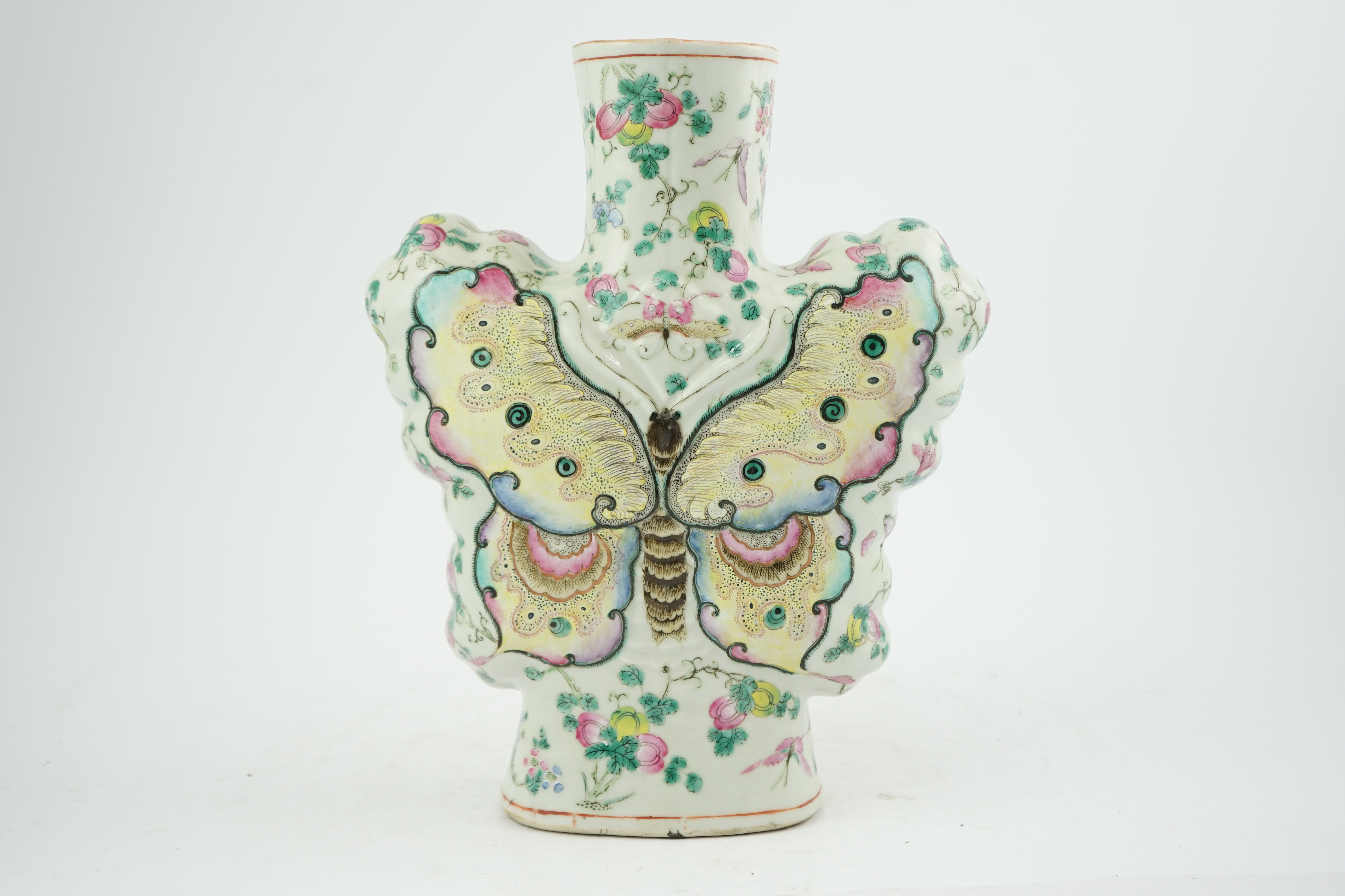 An unusual Chinese famille rose butterfly-shaped vase, late 19th century